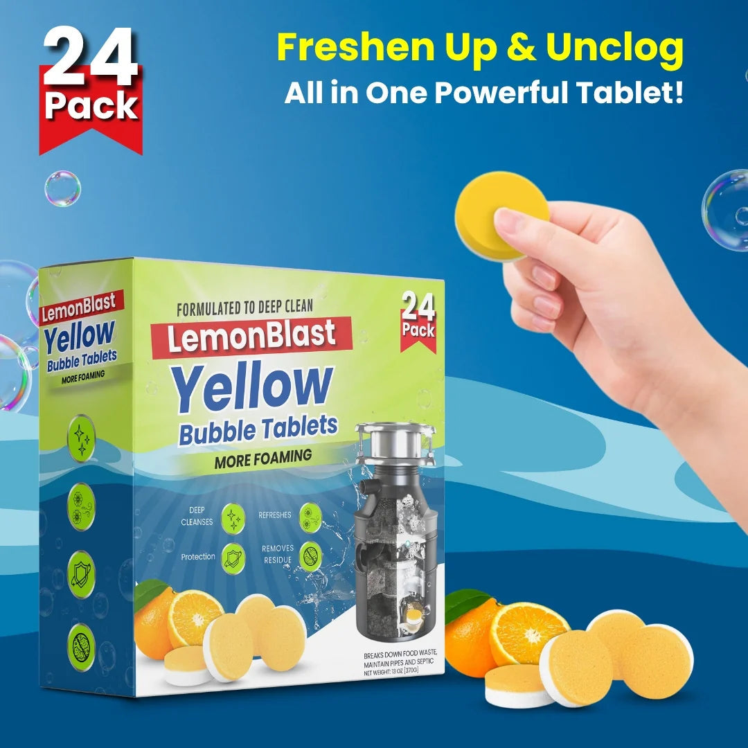 LemonBlast Yellow Bubble Tablets – Odor Eliminator + Blockage Remover (24pc)
